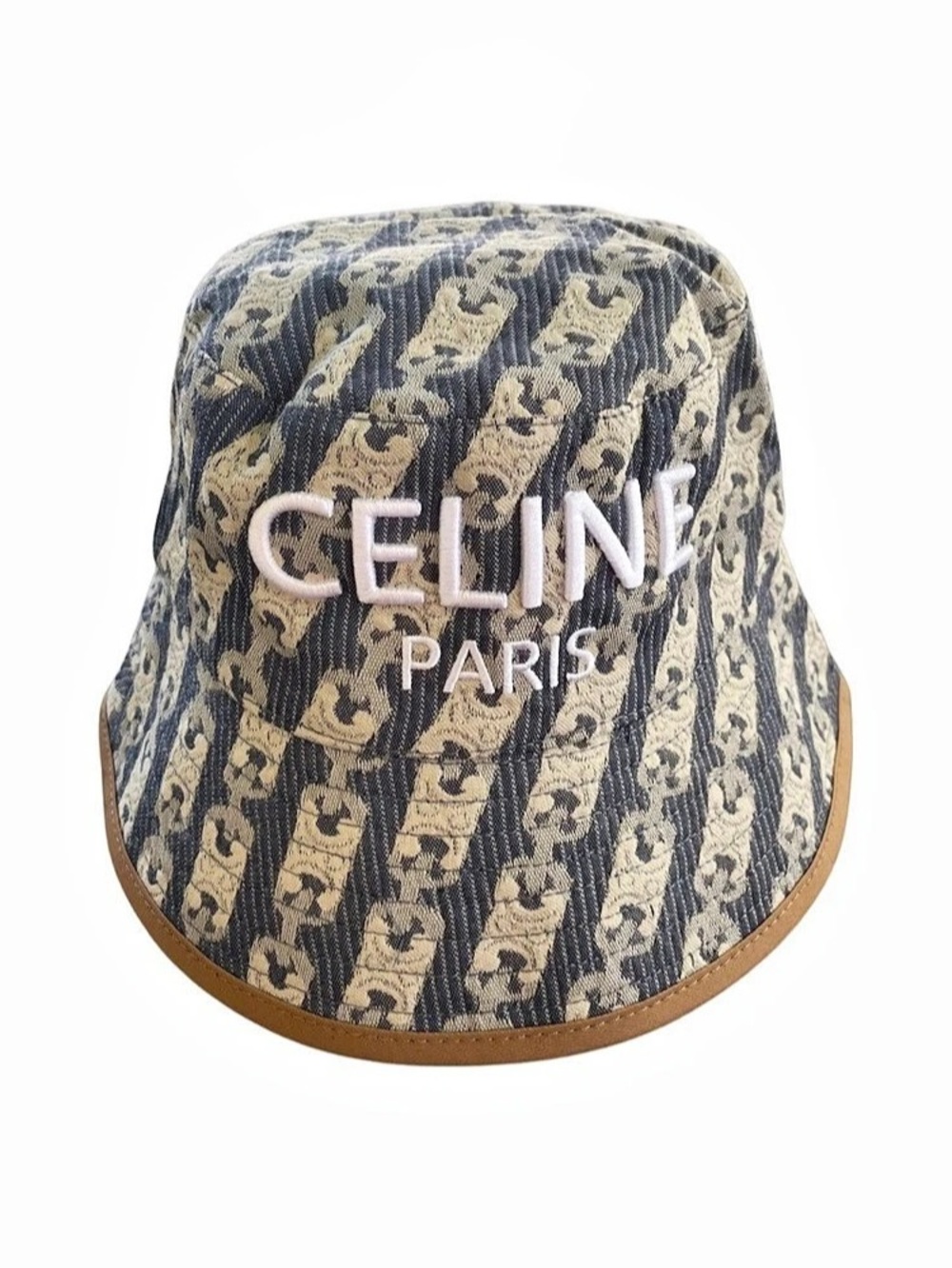 CELINE Triomphe Bucket Hat in Cotton Denim Blue & Brown